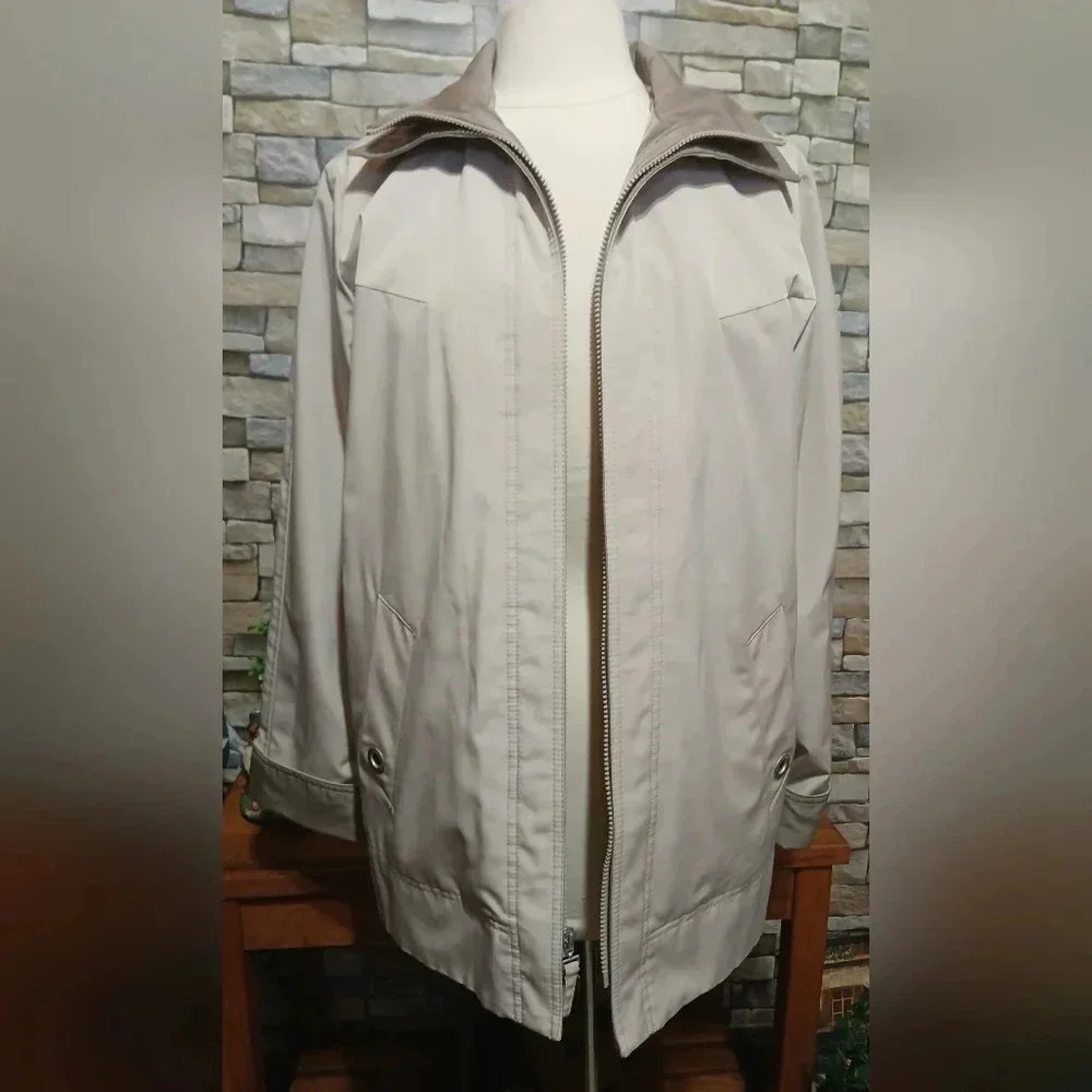 Nautica Men's Tan Khaki Soft Shell Zip Up Windbreaker‎ Trench Jacket